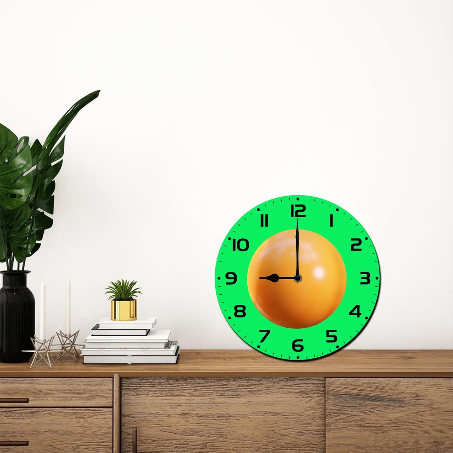 Soliyoahee Bing Ping Pong Clock Round Wooden Wall Clock Home Decor Silent No Tick Battery Powered for Living Room Bedroom Kitchen Bathroom 10inch