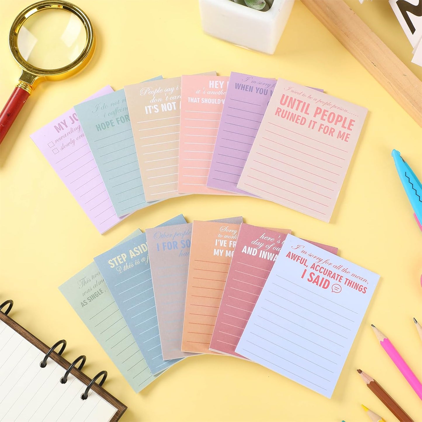 Funny Notepads with Sayings Sticky Funny Office Supplies to Do List Sarcastic Work Assorted Notepad for Workers, 12 Designs, 3 x 3.93 Inch(Vintage Style)