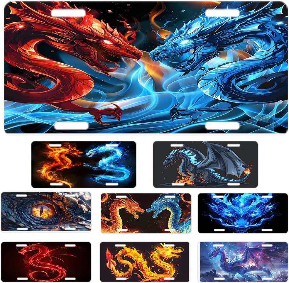 Custom License Plate Personalized Animal Dragon Funny Aluminum Front License Plates Decorative Rust-Free Metal Car Plate Covers for Women Men Car Tag Accessories fit Truck SUV Rv 12 X 6 in