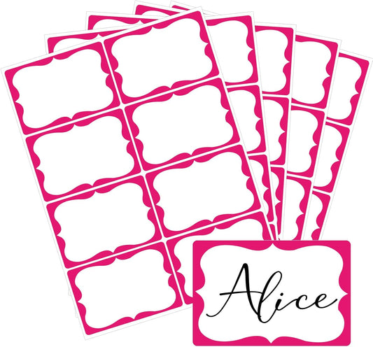 Pink Name Tags,2"x 3" Name Tag Stickers with Pink Border 200 Pcs Adhesive Name Tags Sticker Name Badges Labels for Valentine, School, Office, Home, Party, Conferences