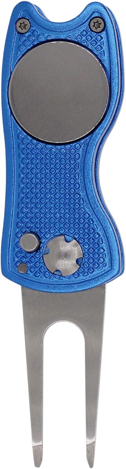 Golf Divot Repair Tool with Magnetic Ball Marker, Metal and Foldable Design