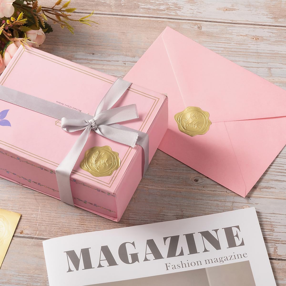 300 Pieces Embossed Gold Foil Stickers Gold Stickers for Envelopes, Wedding Invitations, Christmas Greeting Cards Envelopes (Gold Olive Branch)