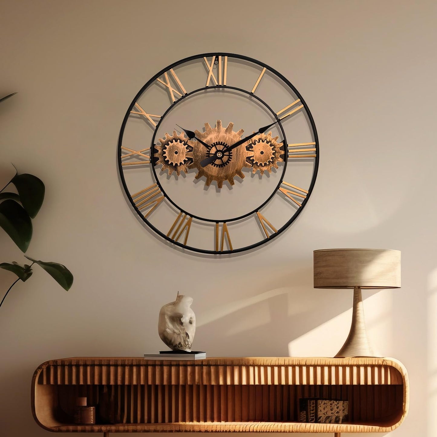 Mid Century Wall Clock for Living Room Decor Gold Modern Metal Large Silent Kitchen Big Wall Clock Art for Bedroom Decorative Office Non Ticking Battery Operated Wall Watch 24 Inch