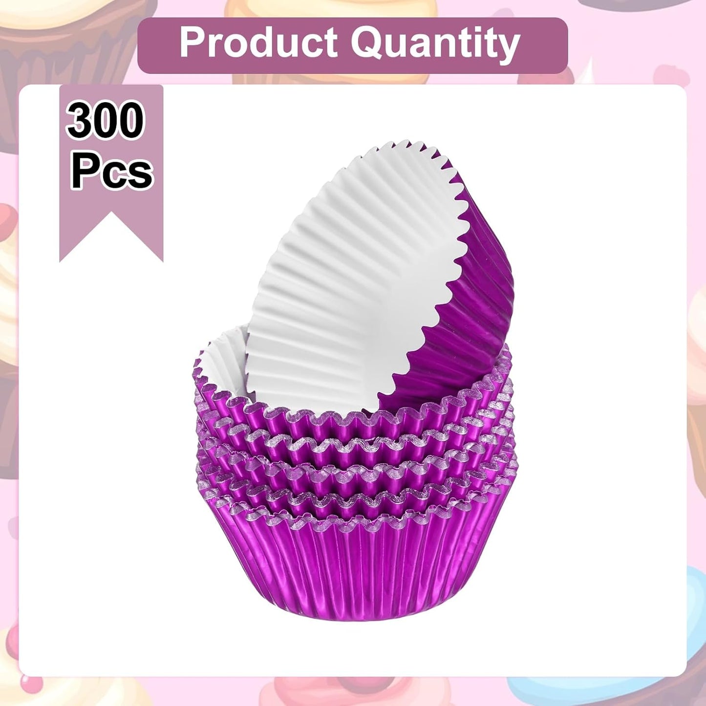 HARFINGTON 300 Count Rose Red Foil Muffins Cupcake Liners Standard Size Metallic Baking Cups Wrappers Greaseproof for Party Wedding Birthday