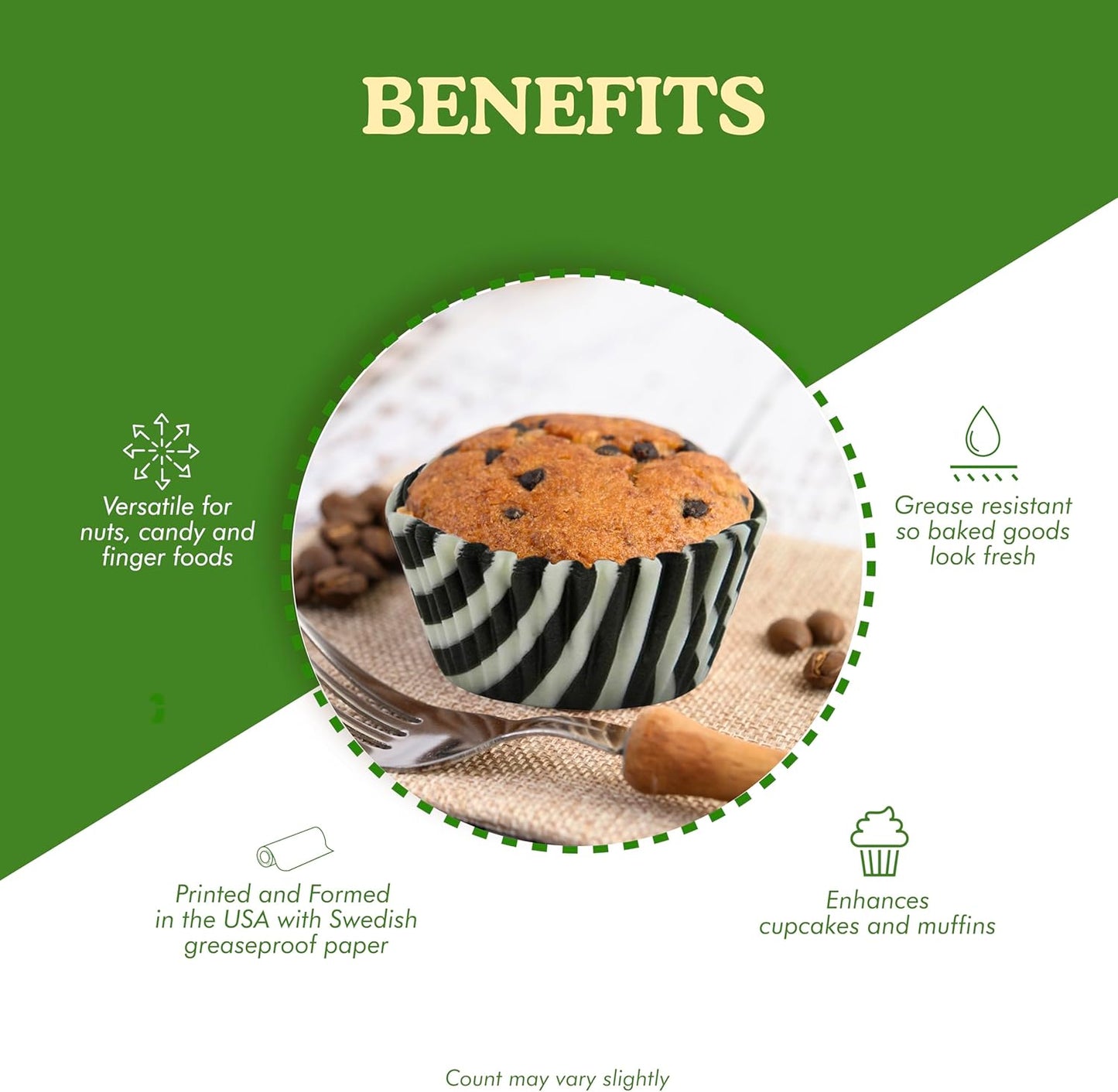 Regency Wraps Greaseproof Professional Grade Baking Cups, Pack of 40, Standard Liners, Black/White Stripe, for Cupcakes, Muffins, Candy, Non Stick