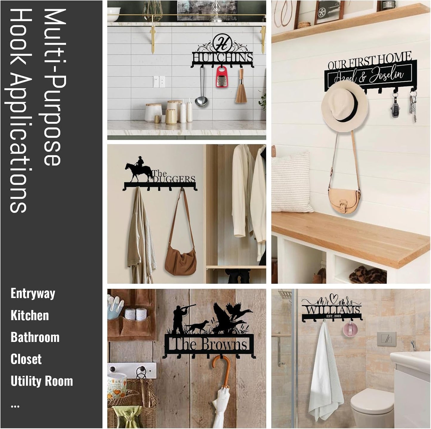 NIWAHO Personalized Family Name Metal Wall Sign with Hooks – Salmon Fish Key Rack Holder Wall Mount Customized Name for Entryway, Mudroom, Kitchen, or Cabin Decor