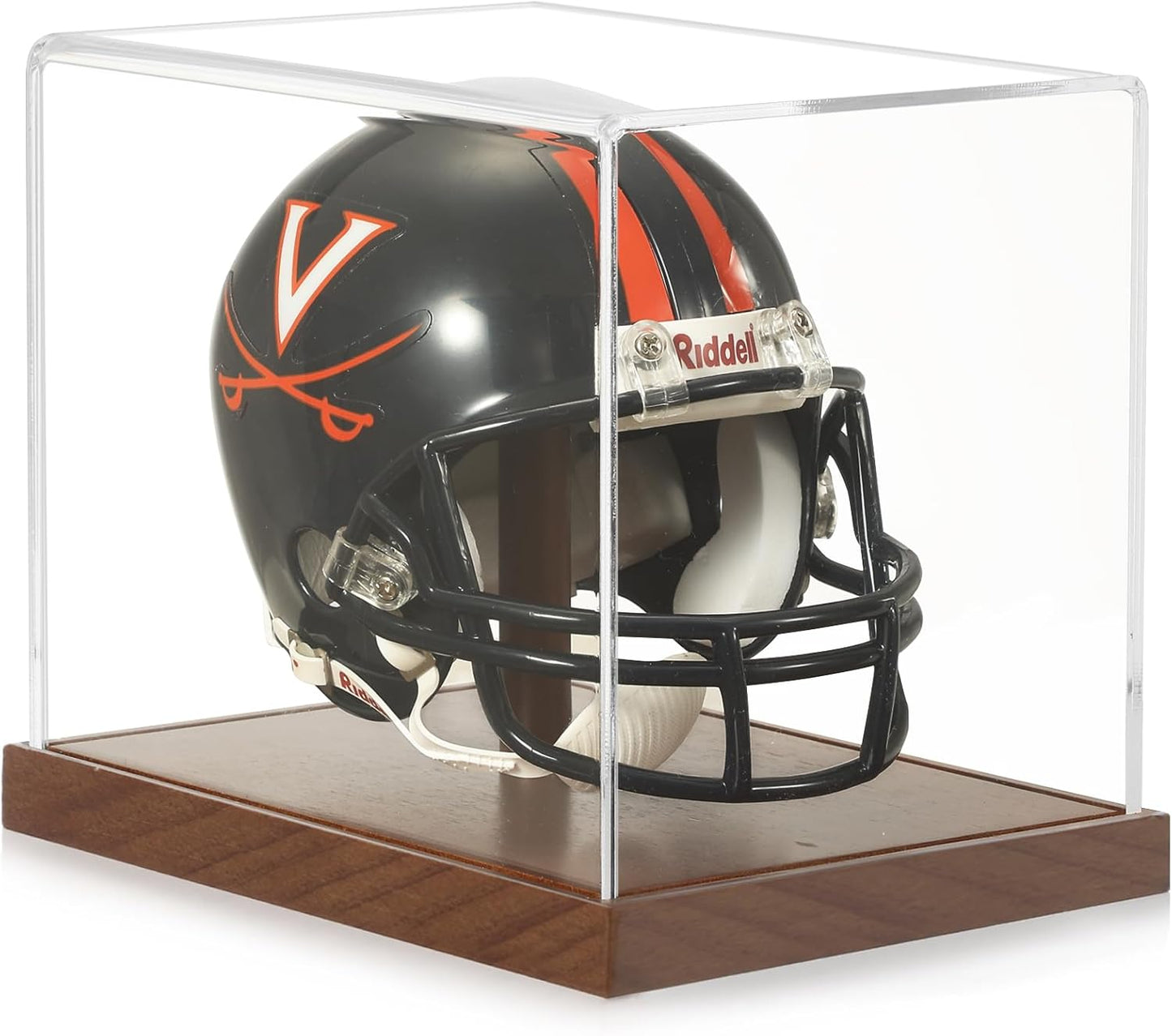 JupDec Mini Helmet Display Case, Acrylic Clear 1/2 Football Baseball Helmet Showcase, UV Protection Souvenirs and Collectibles Box with Solid Wood Base & Riser, Ideal Gift for Sports Enthusiast