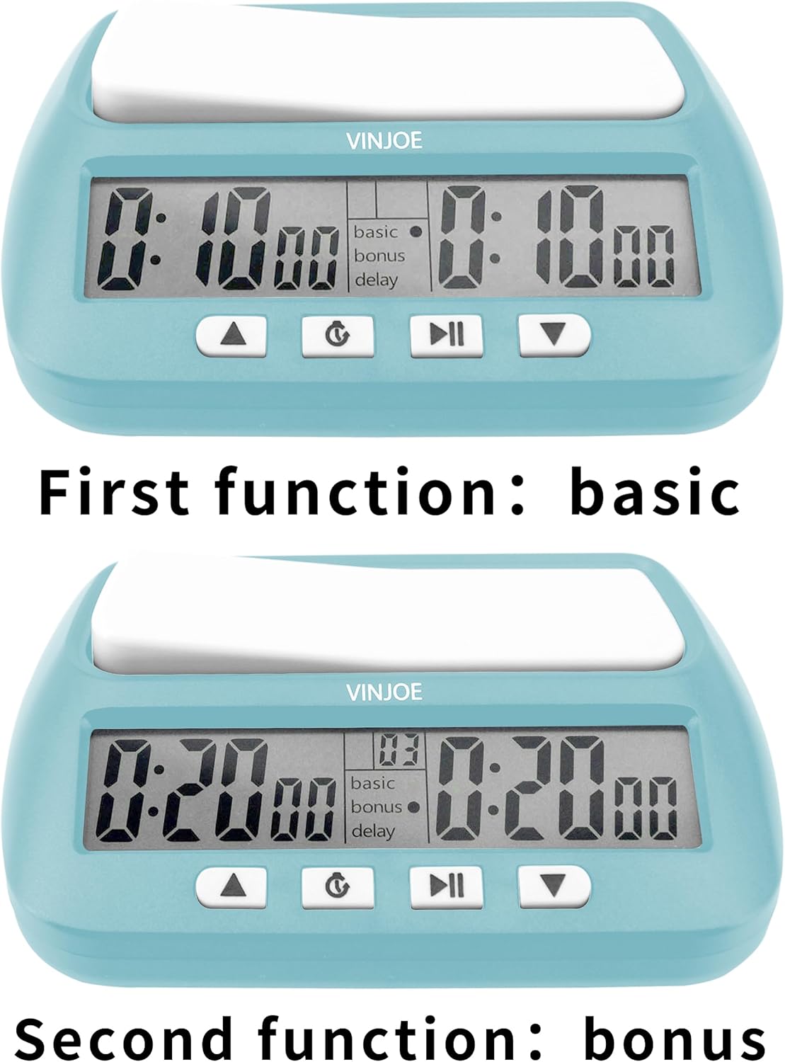 VINJOE Chess Clock Digital Chess Timer Professional for Board Games,Portable Digital Chess Clock & Game Timer with Basic,Bonus,Delay and Positive Time Features Best Gifts for Christmas (Blue)