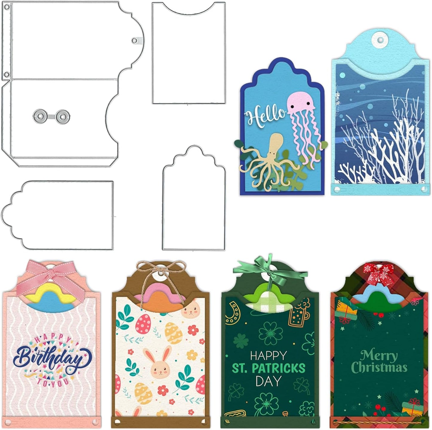 3D Card Shape Die Cuts for Card Making, Rectangular Gift Card Envelope Cutting Dies Sets Label Tag Dies Stencils Embossing Template for Scrapbooking DIY Cards Album Crafts Supplies