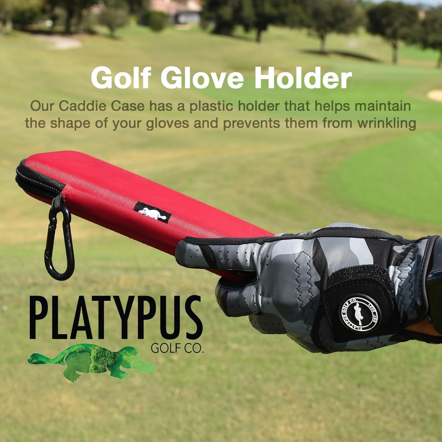 Platypus Golf Co. Golfing Caddie Hard Travel Case Organizer - Hinging Glove Shaper & Holder - Mesh Pocket & Storage Slots for Phone, Tees, Divot Tools & Ball Markers - Golfers Cases for Men & Women