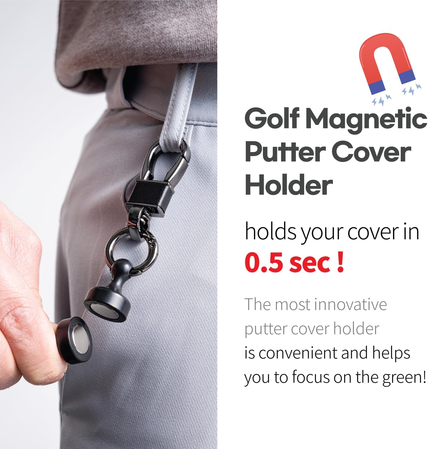 Magnetic Golf Putter Cover Holder | Versatile Use Golf Towels, Clothing & Accessories for Men & Women | Durable Headcover Keeper Leash with Strong Magnets