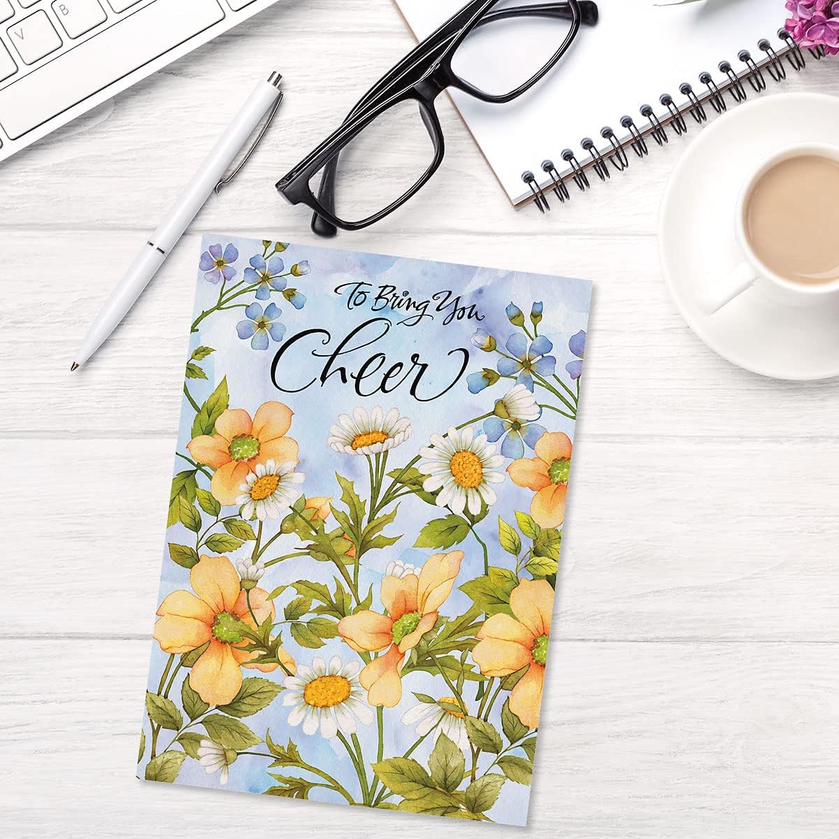 Watercolor Garden Get Well Greeting Cards - Set of 8 (4 designs) Large 5 x 7, Sentiments Inside, Thinking of You