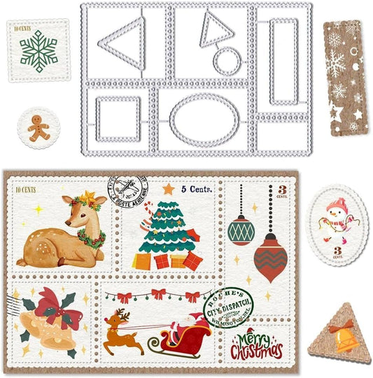 Lapoo Cutting Die for Scrapbooking, 3D Backgrounds Frame New Cutting Dies DIY Album Card Making Decor Paper Craft Metal Die Cuts Party Decorations (Postage Stamp 5.4 x 3.6 in)