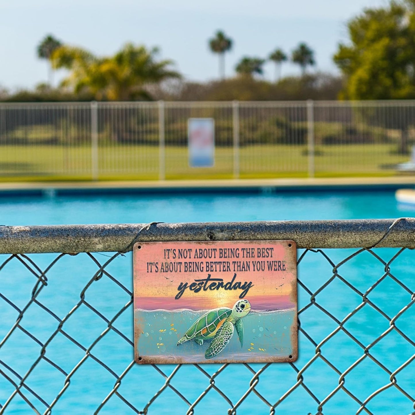 Vintage Sea Turtle Poster Metal Sign It's Not About Being The Best Sign Funny Retro Sign Restaurant Home Man Cave Wall Decor Signs 8x12 Inch