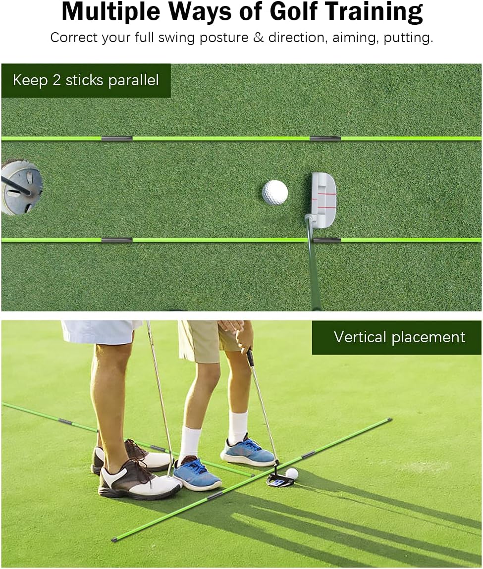 Rhino Valley Golf Alignment Sticks - 48" Collapsible Golf Practice Rods for Aiming, Putting, Full Swing Trainer, Posture Corrector with Clear Tube Case, Golf Training Equipment