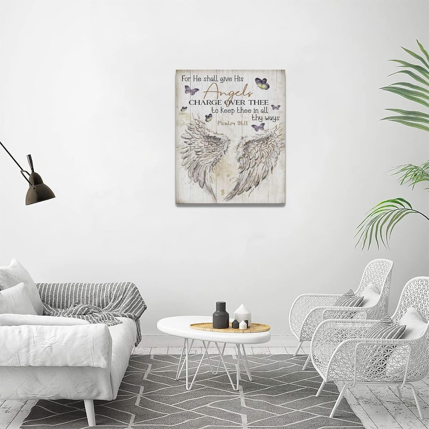 Scripture Psalm 91 Wall Art Christian Angel Wings Pictures Wall Decor Bible Verse Canvas Painting Print Artwork Abstract Modern Home Decorations Framed Ready to Hang for Office Living Room 16"x20"