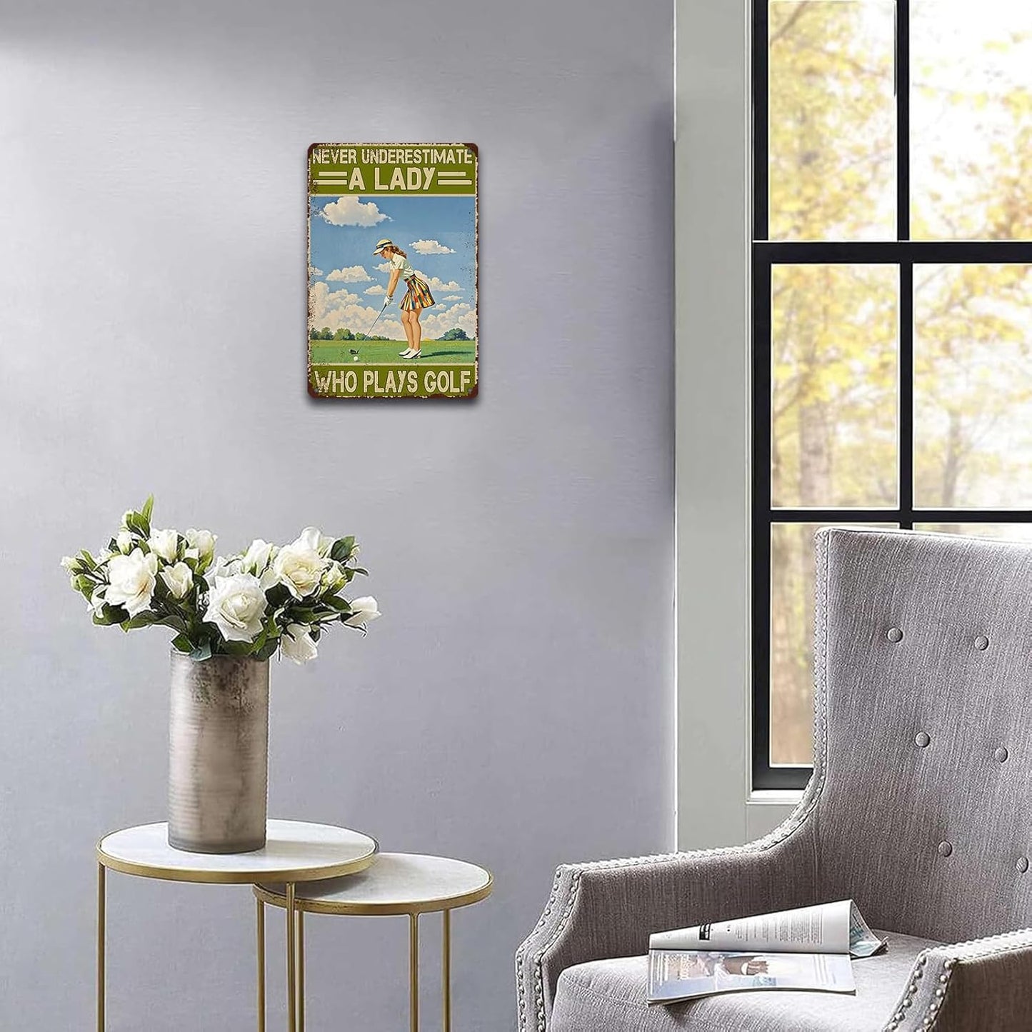 Golf Vintage Tin Sign Metal Sign Never Underestimate A Lady Who Plays Golf Iron Painting Vintage Wall Decoration Poster For Home Club Man Cave Sign 8x12 Inch