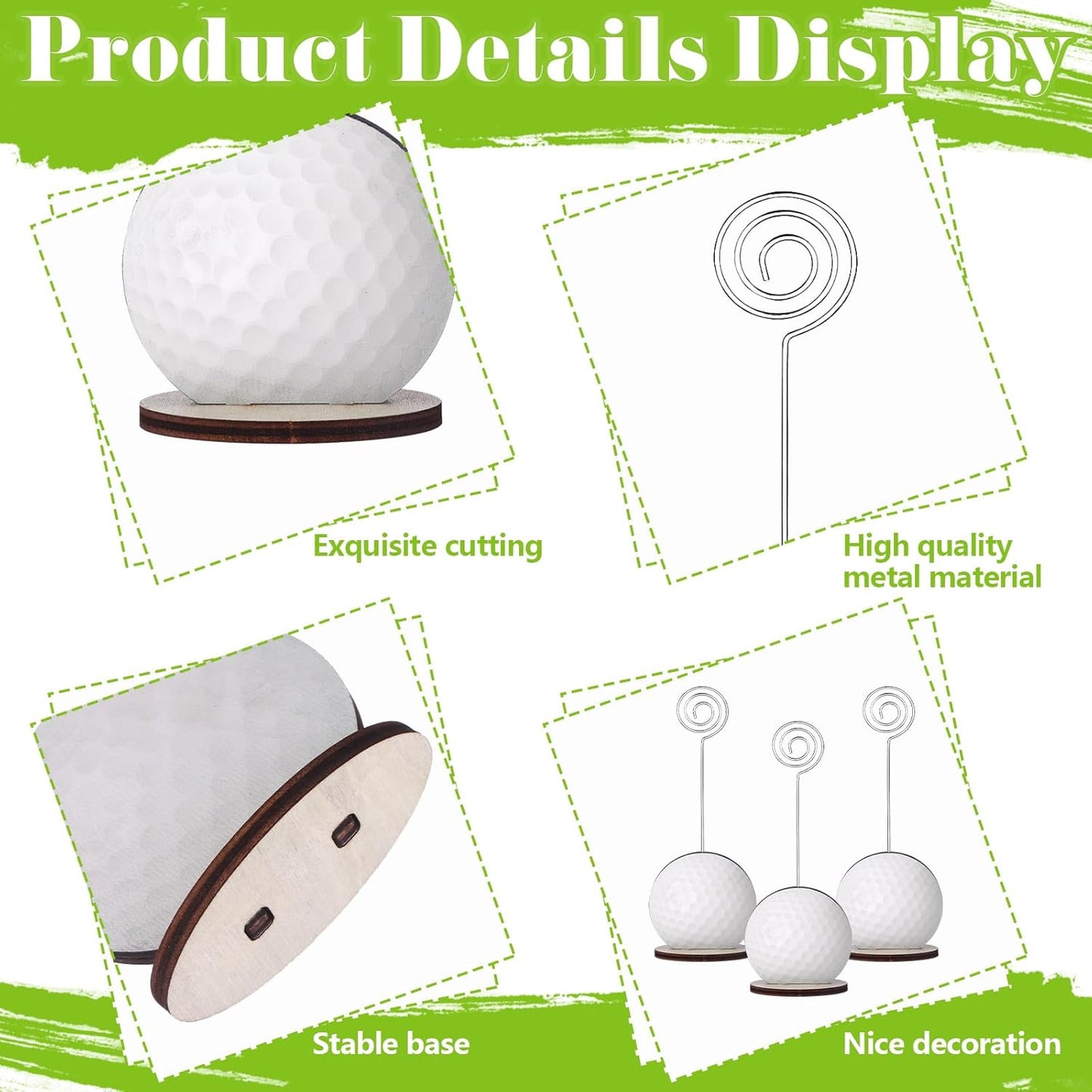 24 Pcs Golf Ball Base Memo Clip Holder Metal Wire Table Number Card Place Holders Stand Note Paper Clip Name Place Card Golf Centerpieces for Picture Note Card Menu Wedding Party Office