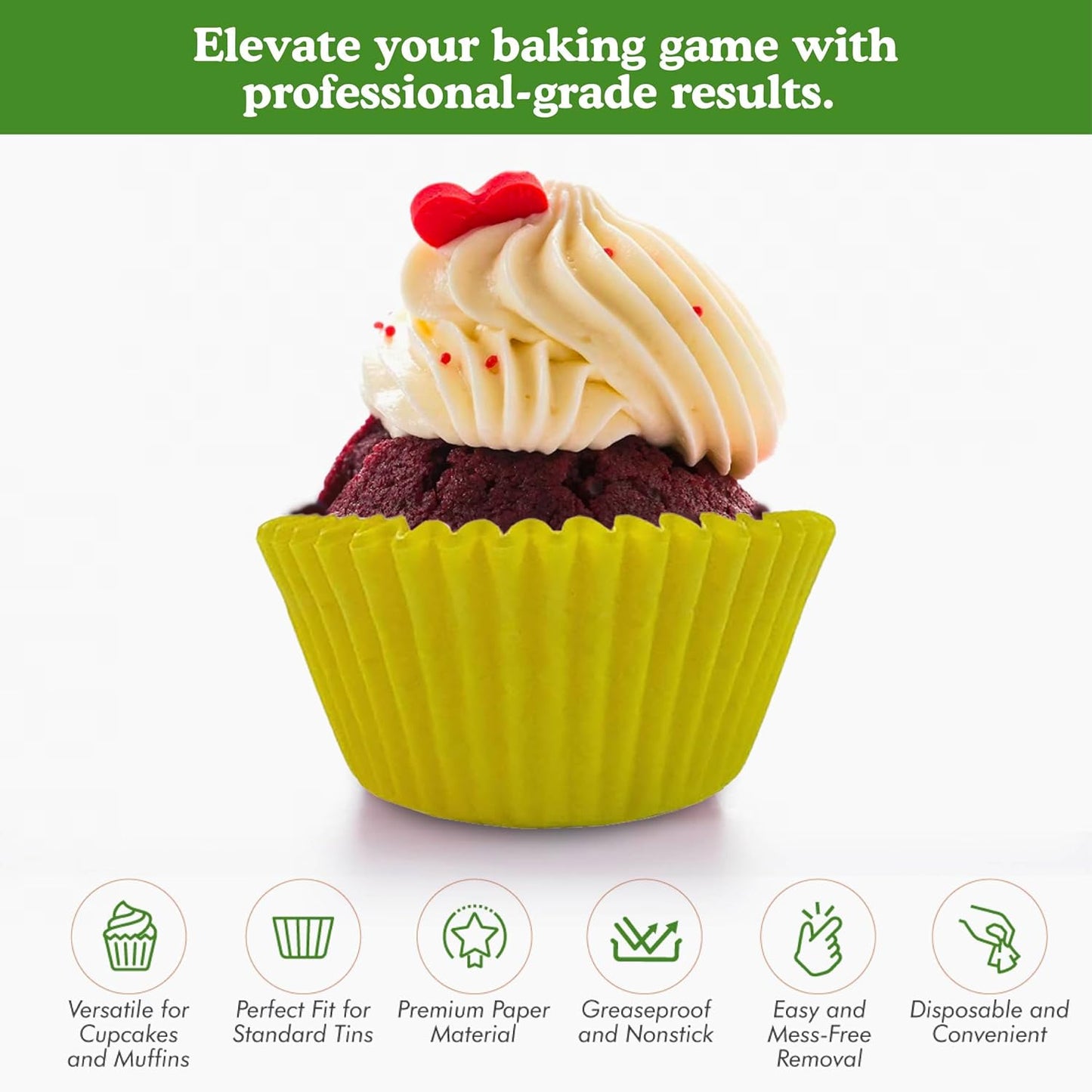 Regency Wraps Greaseproof Professional Grade Baking Cups, Pack of 40, Standard Liners, Yellow Solid, for Cupcakes, Muffins, Candy, Non Stick