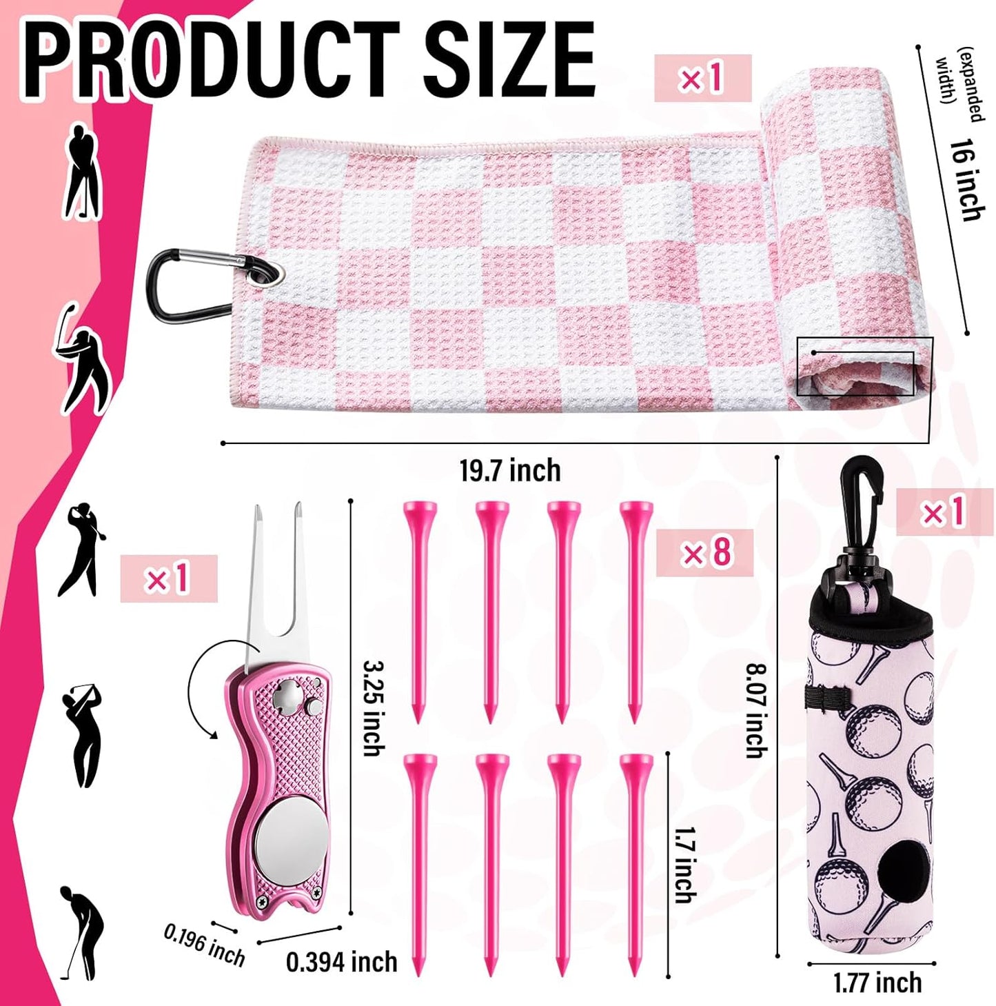 Liliful 12 Pcs Golf Accessories Kit, Include Golf Ball Bag with Hook Towel Tees Magnetic Ball Marker Divot Tool Cleaner Brush for Women Man Gifts