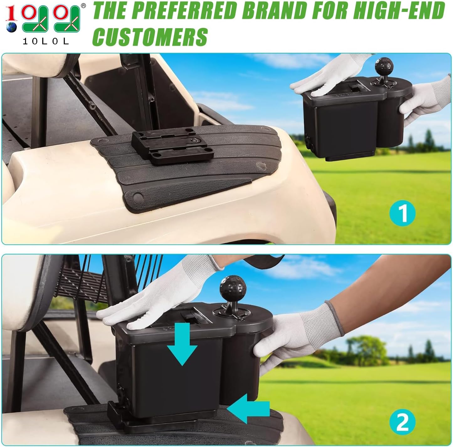 10L0L Golf Cart Ball and Golf Club Head Cleaner/Washer 2-in-1 with Universal Bracket-Removable-Fits EZGO TXT RXV & Club Car DS Precedent & Yamaha Models