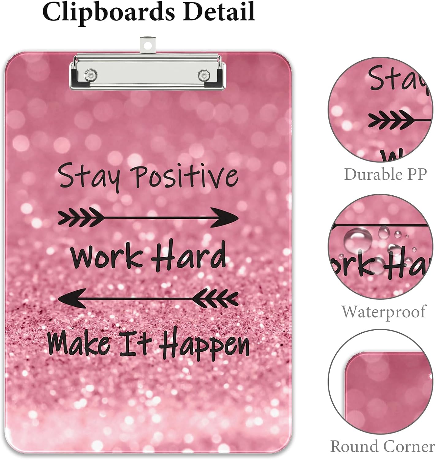 Rimilak Plastic Clipboards with Metal Clip, A4 Letter Size 9 x 12.5 in, Office Decorative for Students Women Men and Kids, Cute Custom Pattern, Work Hard