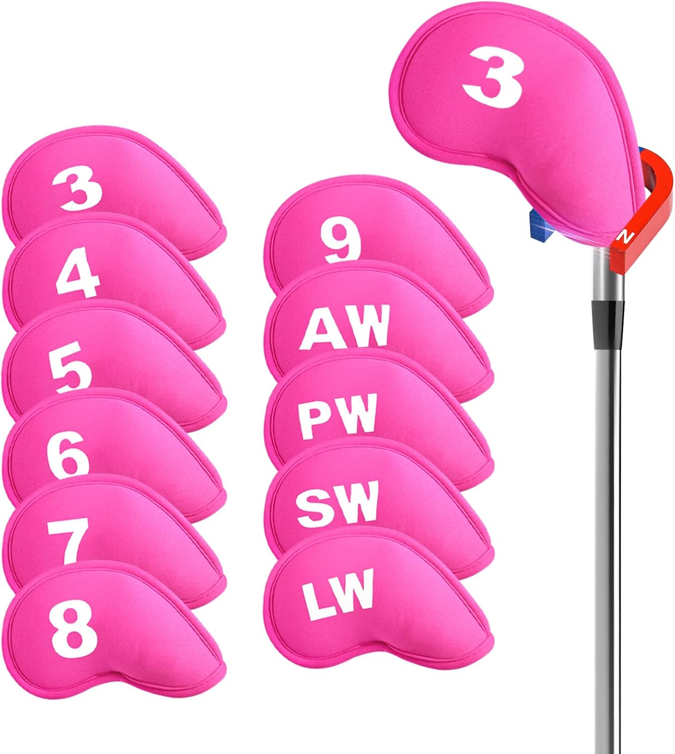 Golf Iron Head Covers Magnetic Soft Protection Printed Numbers Value Set, Durable Neoprene Headcover for Irons, Lightweight in Blue Black Pink for Men Women