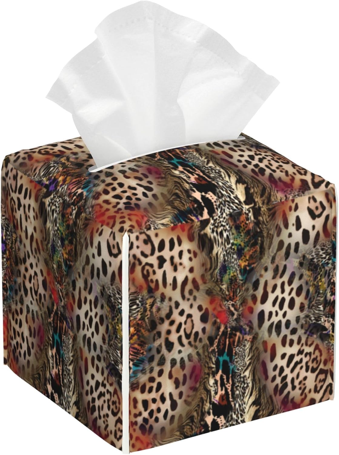 Leather Tissue Box Holder African Animal Leopard Print Tissue Box Cover Square Waterproof Tissue Holder Organizer Modern Napkin Holder for Bedroom Dresser Night Stand Office Desk
