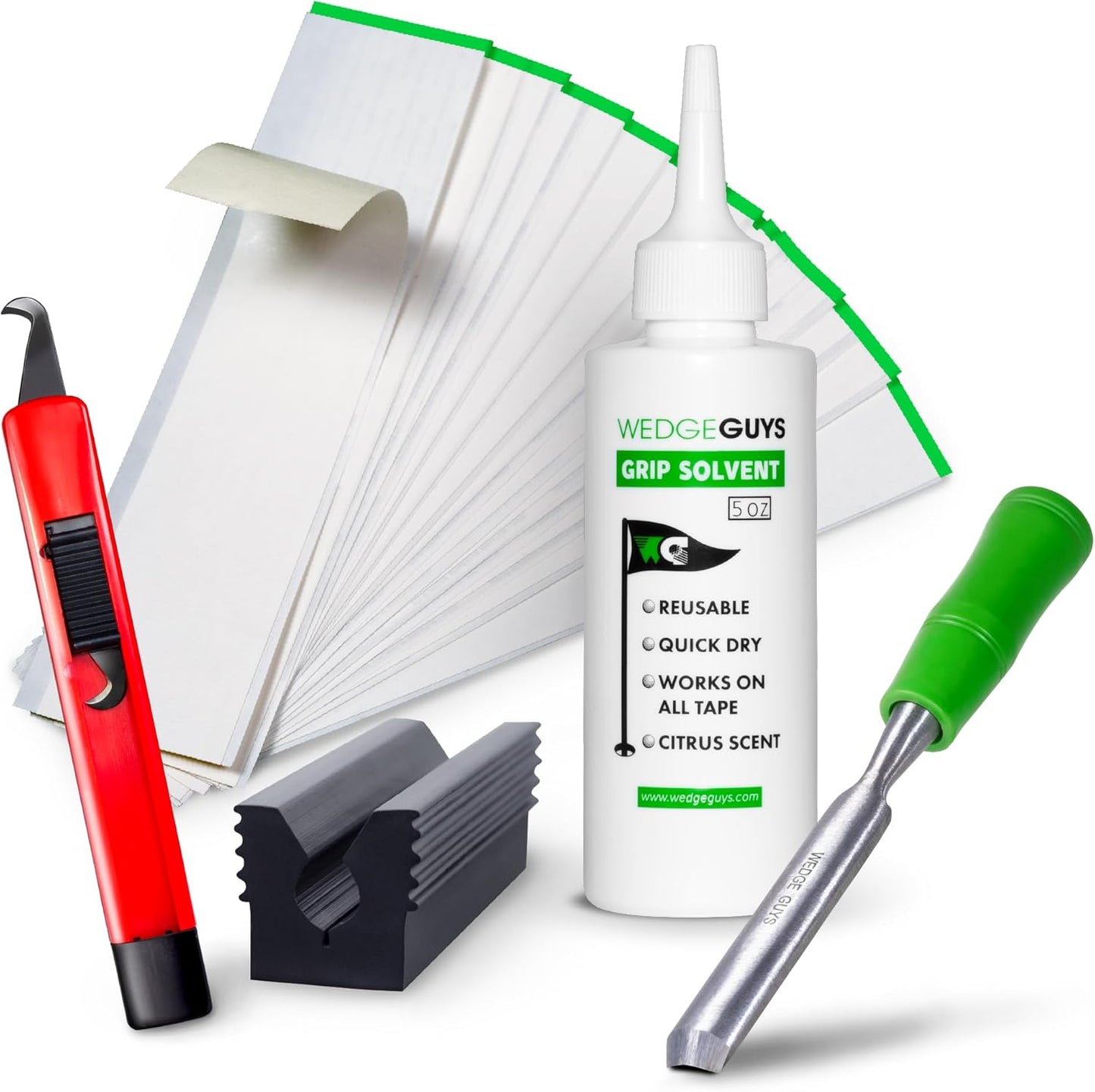 Wedge Guys Golf Grip Kits for Regripping Golf Clubs - Professional Quality - Options Include Hook Blade, 15 or 30 Tape Strips, 5 or 8 oz Solvent, Grip Tape Remover, Bench Vise & Rubber Clamp