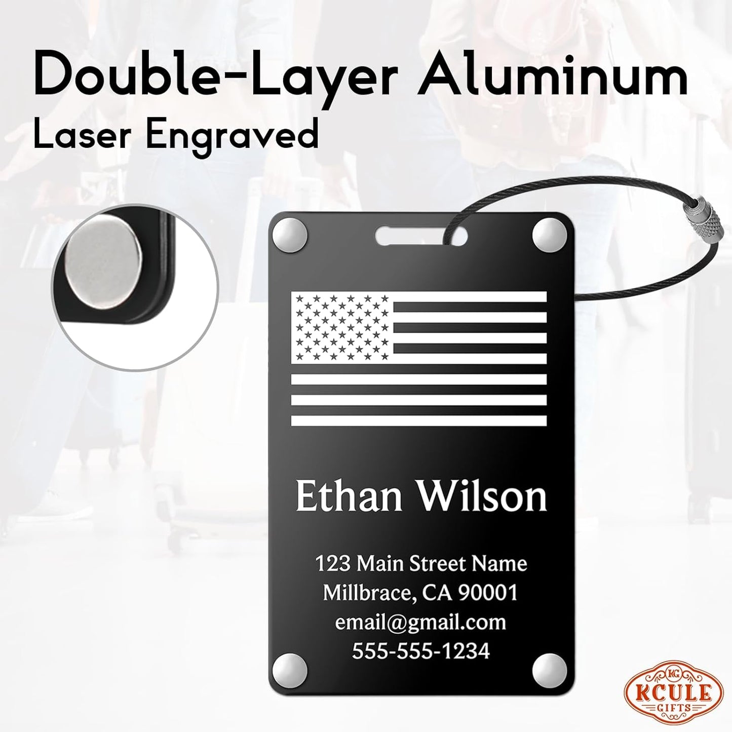 Personalized Luggage Tags: Custom Metal Luggage Tags for Suitcases, Backpacks and Bags with Your Personalized Text (Black)