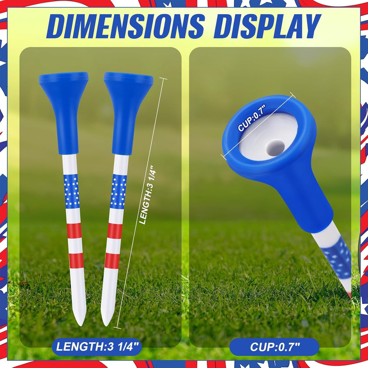 Realspring Plastic Golf Tees Bulk 3 1/4" Unbreakable American Flag Long Golf Tees with Reduce Side Spin and Friction for Men
