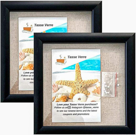 Tasse Verre 8x8 Black Display Shadow Box (2-Pack) Frame w/Linen Background and 16 Stick Pins - Ready to Hang Shadowbox Picture Frame - Box Display Baby Memorabilia Wedding