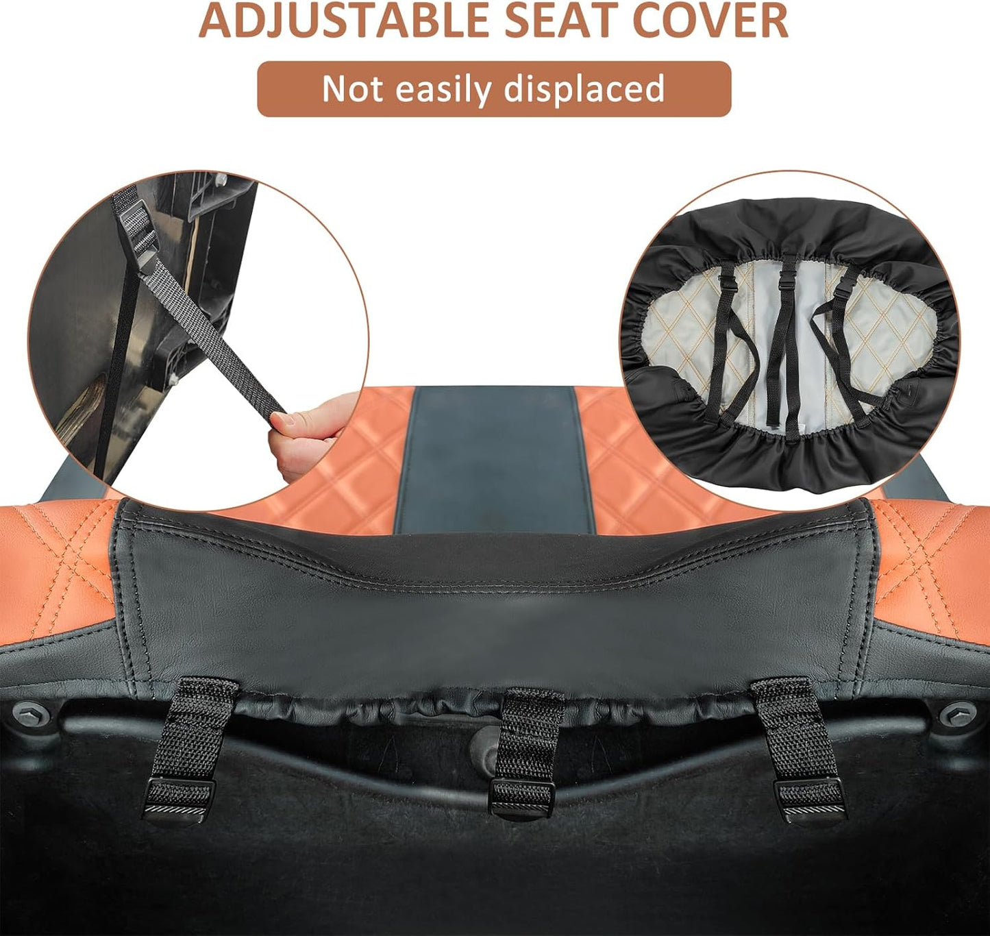 Golf Cart Seat Cover for Club Car Precedent Ordinary Front Seat Cushion, Thick Vinyl Leather Custom Diamond Comfortable, Adjustable Straps and Retractable Buckle/No Nails Required (Black&Brown)