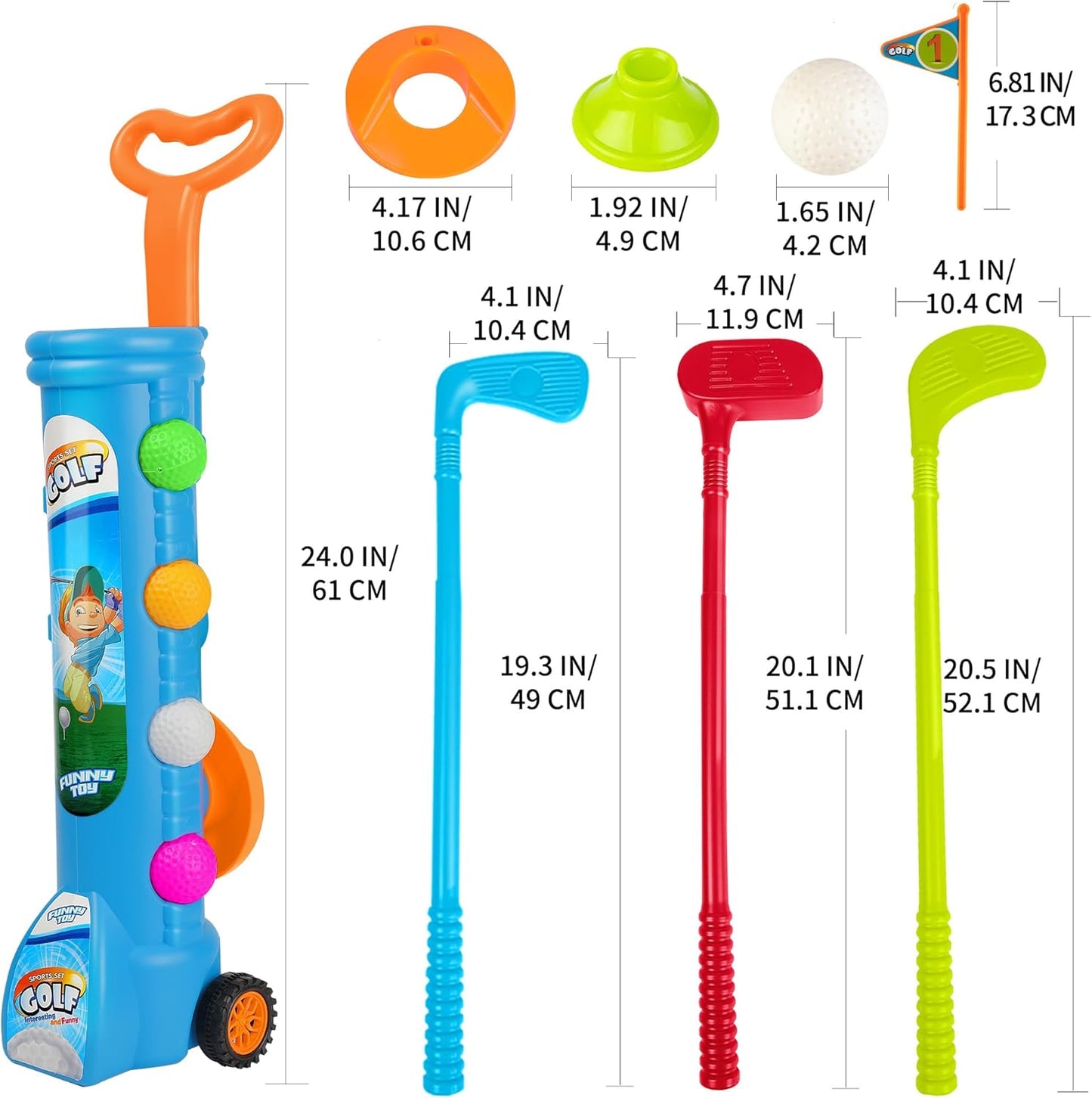 Liberry Kids Golf Clubs Set, Golf Toy with 1 Golf Cart, 3 Golf Clubs, 2 Practice Holes, 2 Golf Tees & 6 Balls, Indoor Outdoor Sports Toy Gift for Boys Girls Ages 1 2 3 4 5