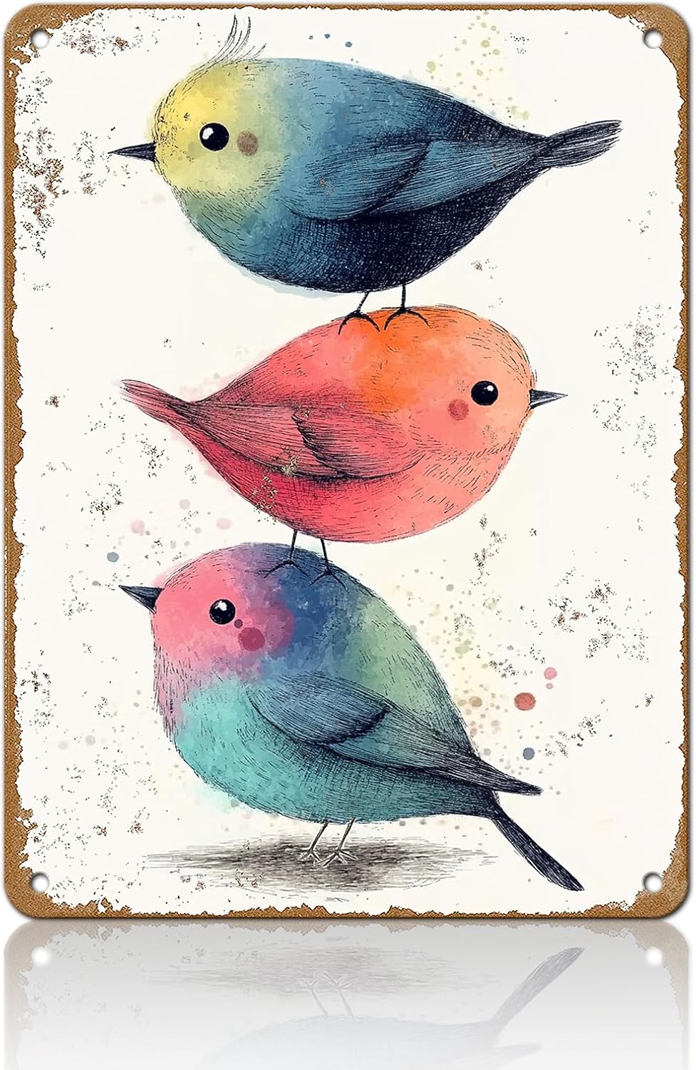 Vintage Tin Sign Watercolor Birds Wall Decor Nursery Birds Print Cute Wall Decoration Birds Nursery Animals Sign Poster Home Bar Plate Wall Decor Birds Metal Sign 12x16 Inch