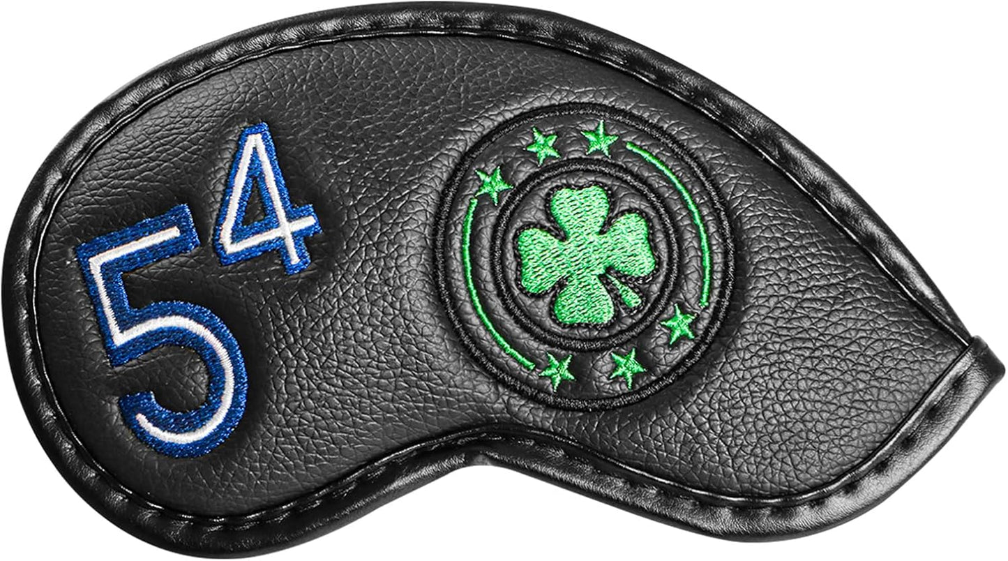 Golf Iron Wedge Head Covers 52° 54° 56° 60° 1 or 4 Pack, Synthetic Leather Clover USA Flag Design Club Head Protection, Universal Headcover Fit Iron Clubs for Men Women