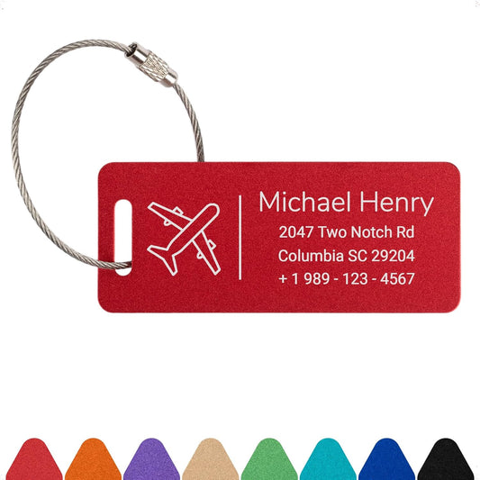 Personalized Luggage Tags for Suitcases Custom Metal Name Tags for Backpacks Bags Travel - Small (Red)