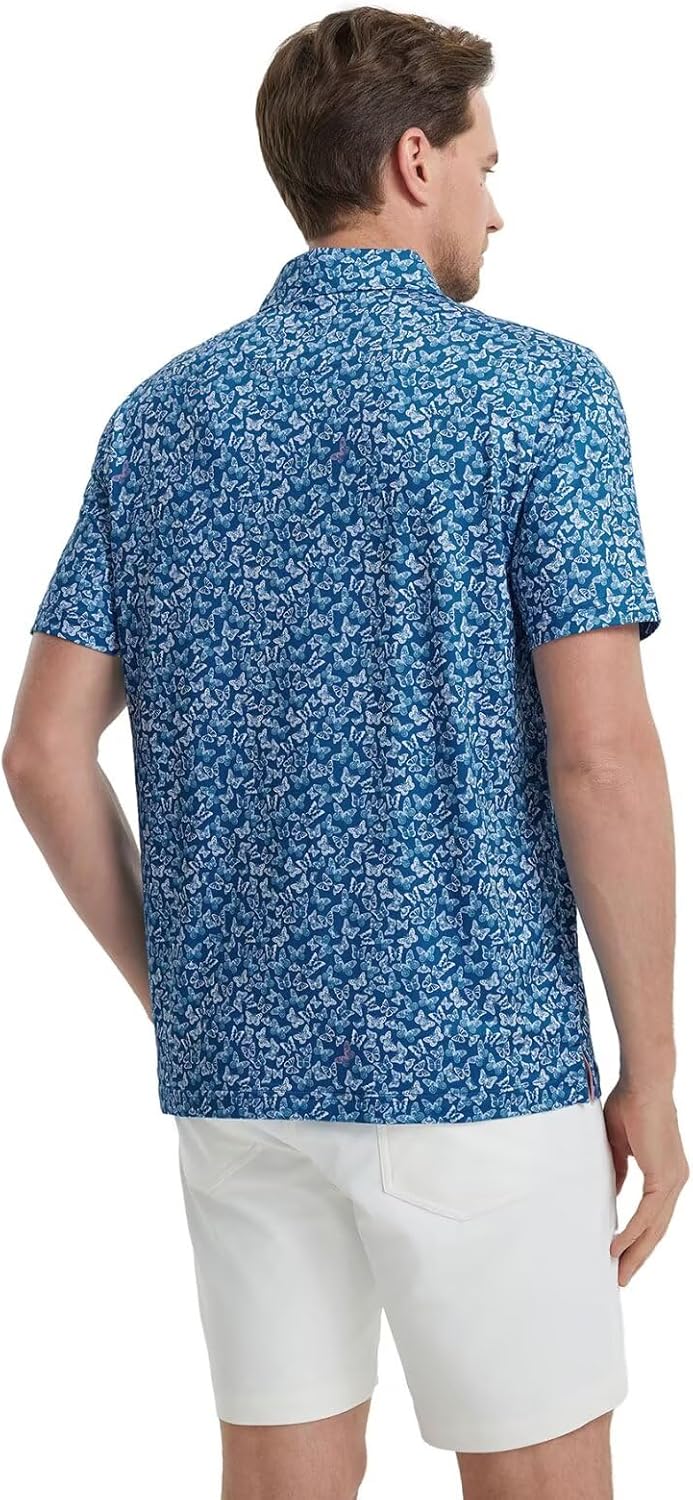 M MAELREG Mens Golf Shirt Short Sleeve Dry Fit Print Moisture Wicking Performance Patterns Collared Polo Shirt