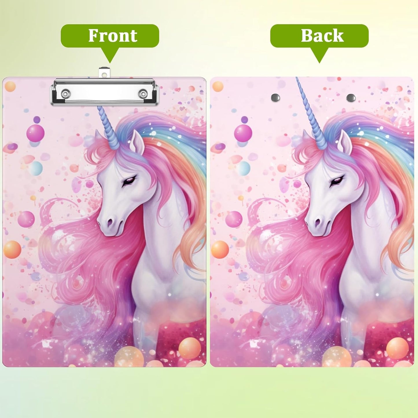 White Horse Clipboard,Decorative Rainbow Acrylic Clipboard with Low Profile Metal Clip for Office,School,Teachers,Students Standard Letter Size 9x12.5