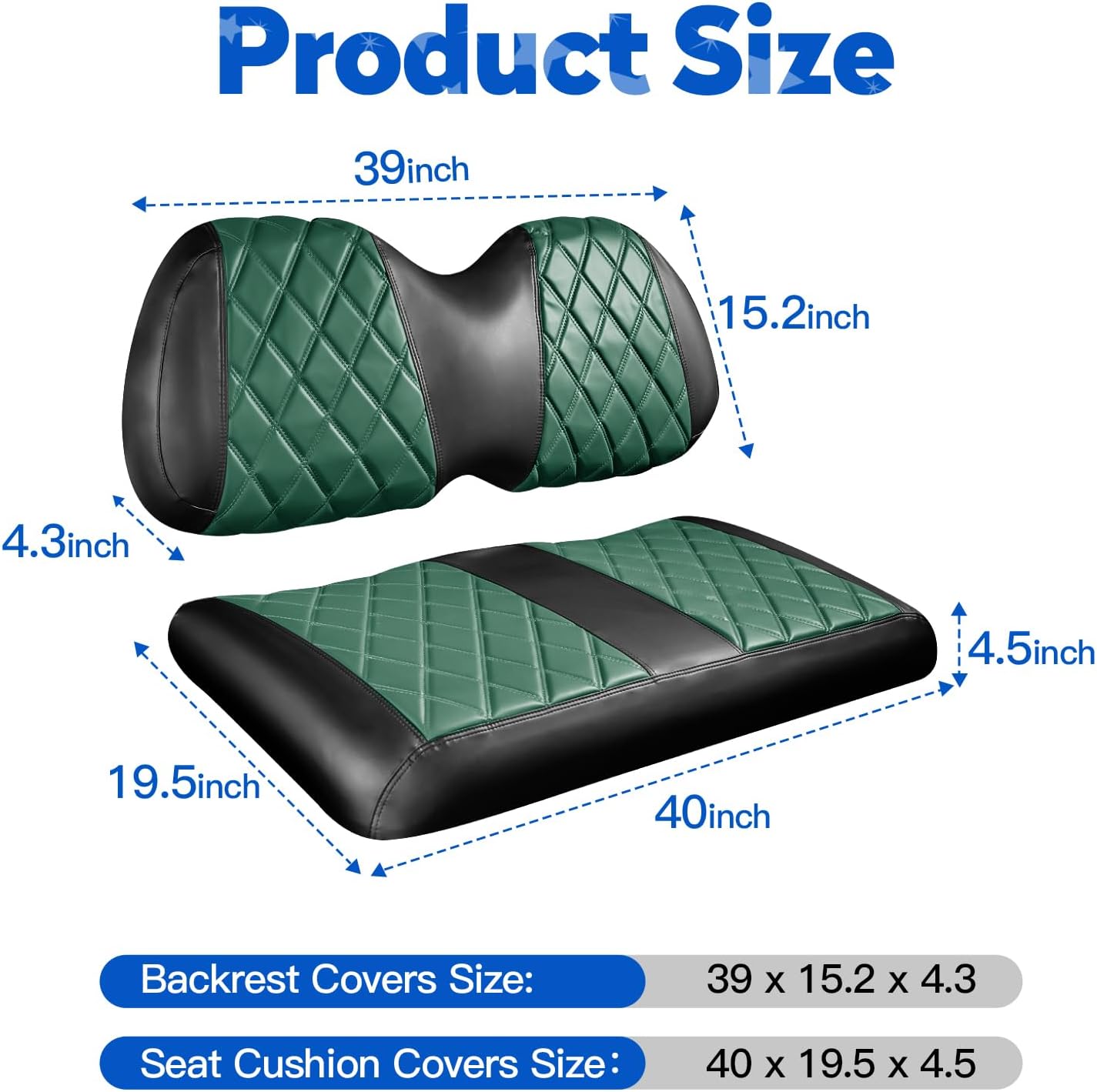 NOKINS Golf Cart Diamond Seat Covers Kit, Fit for Club Car Precedent OEM Standard Front Seat Cushion, Golf Cart Vinyl Seat Cover, No Nails Required