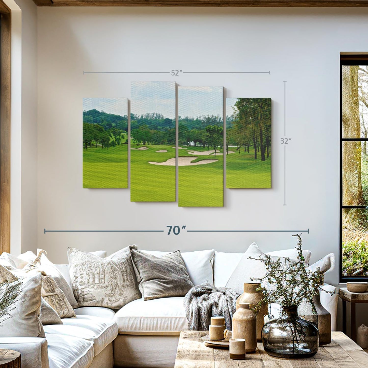 Elephant Stock Beautiful Golf Course Wall Art - Horizontal Canvas - 4-Piece Living Room Wall Decor - Tree Photography Canvas Print - Green and Blue Decor for Wall - 52" X 32"
