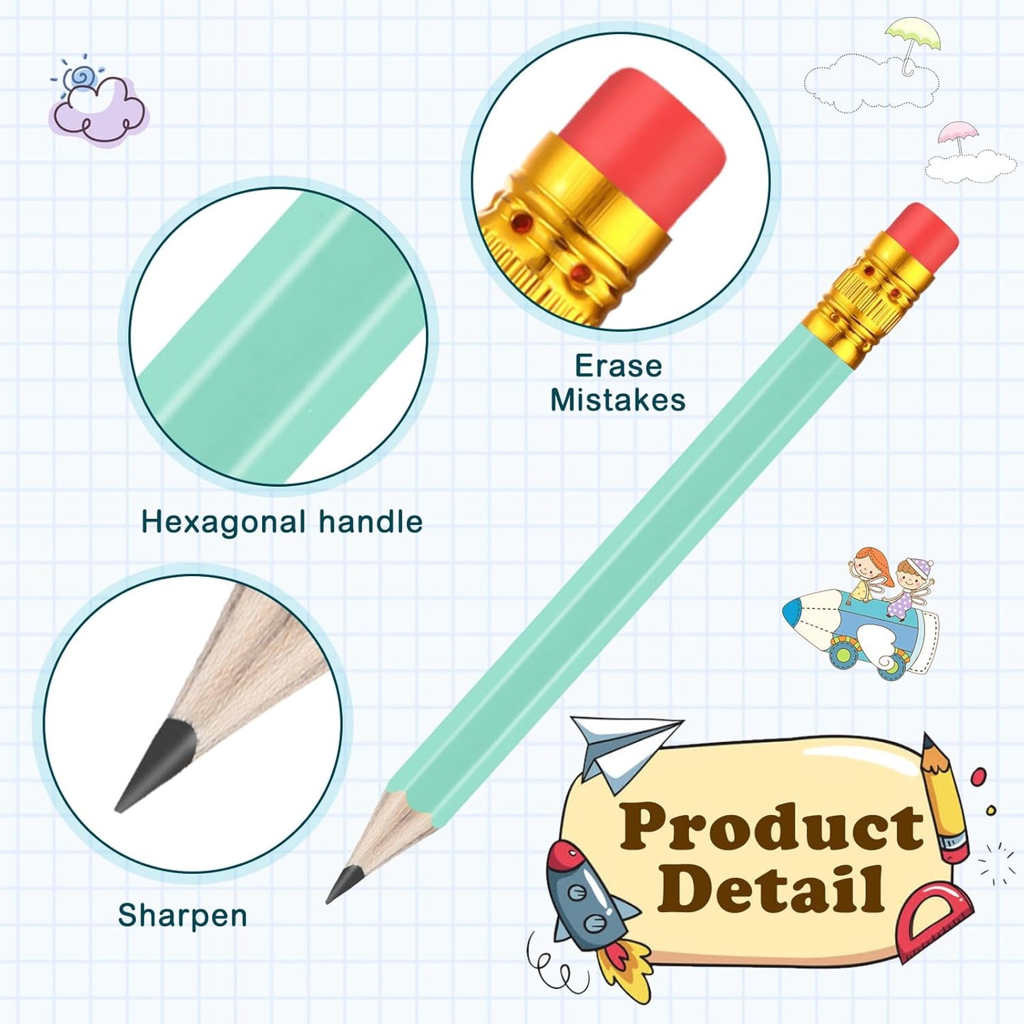 Chivao 288 Pieces Golf Mini Pencils Bulk with Eraser #2 HB Golf Short Pre Sharpened Pencils for Party Favors Office Supplies 4 Inch(Sage Green)