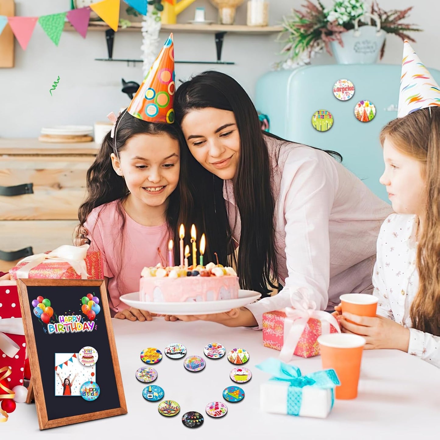 MORCART 16PCS Cute Birthday Magnets Decoration for Fridge Refrigerator Locker Whiteboard Decorative Magnetic Board Cabinets Classroom Office Cubicle Gift (Birthday)