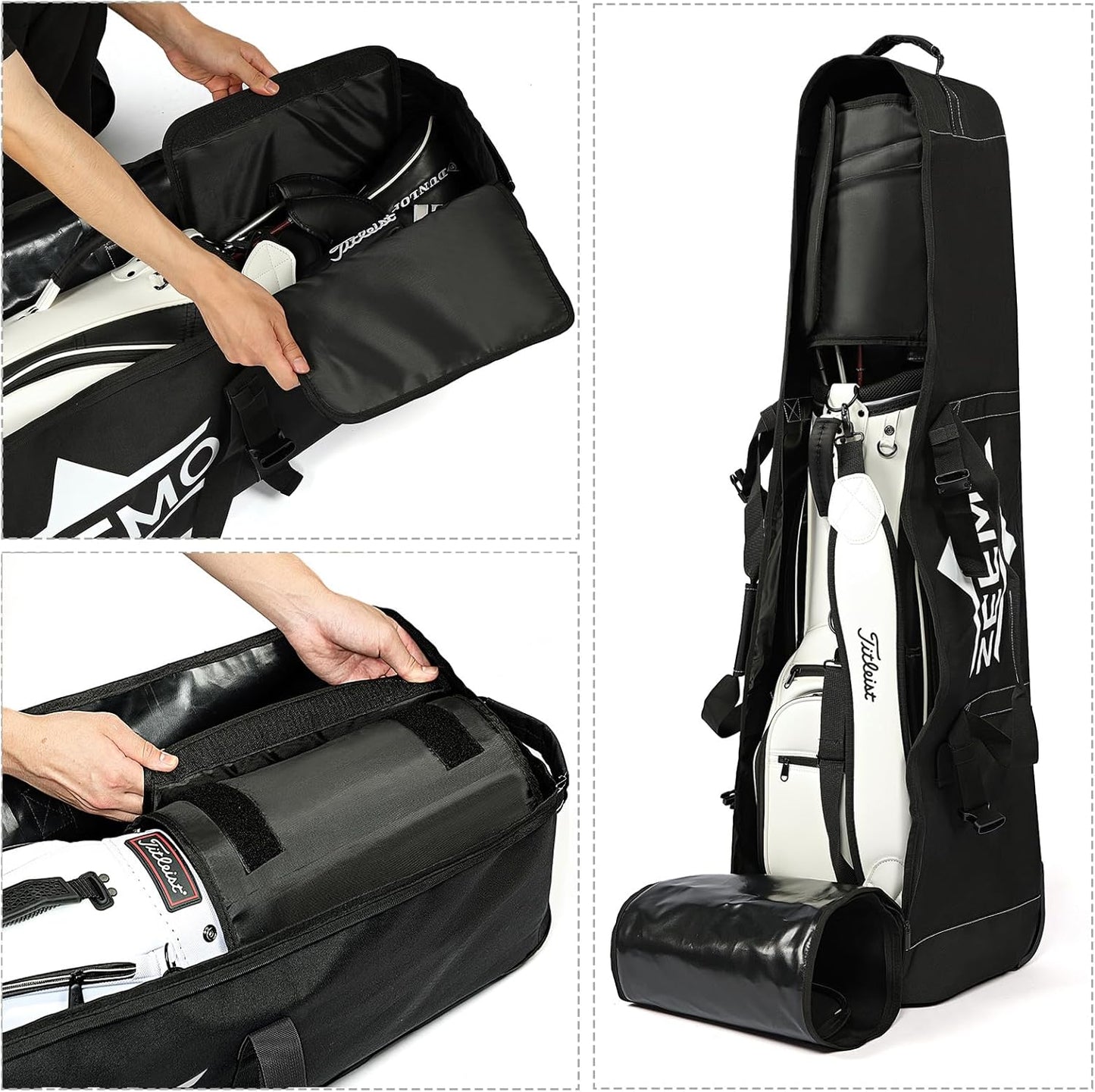 ZEEMO Golf Travel Bag, Full-Open Protective & Wheeled Airline-Approved Case for Clubs, Cart&StandBag, Soft-Sided Waterproof Cover Made of Heavy Duty Oxford