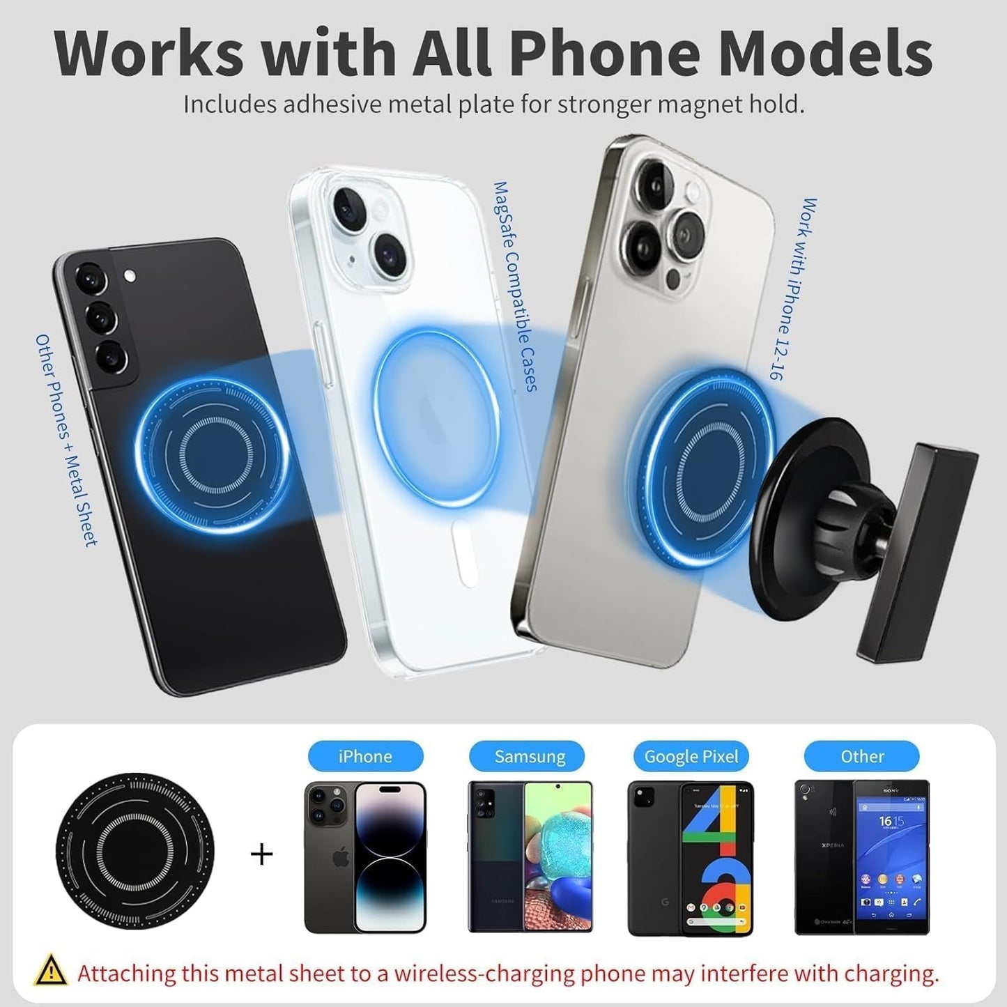 Magnetic Golf Cart Phone Holder Compatible with Magsafe iPhone 16/15/14/13/12, Fits Yamaha, EZGO, Club Car, Alloy Strong Magnetic Phone Mount for Gym, Kitchen