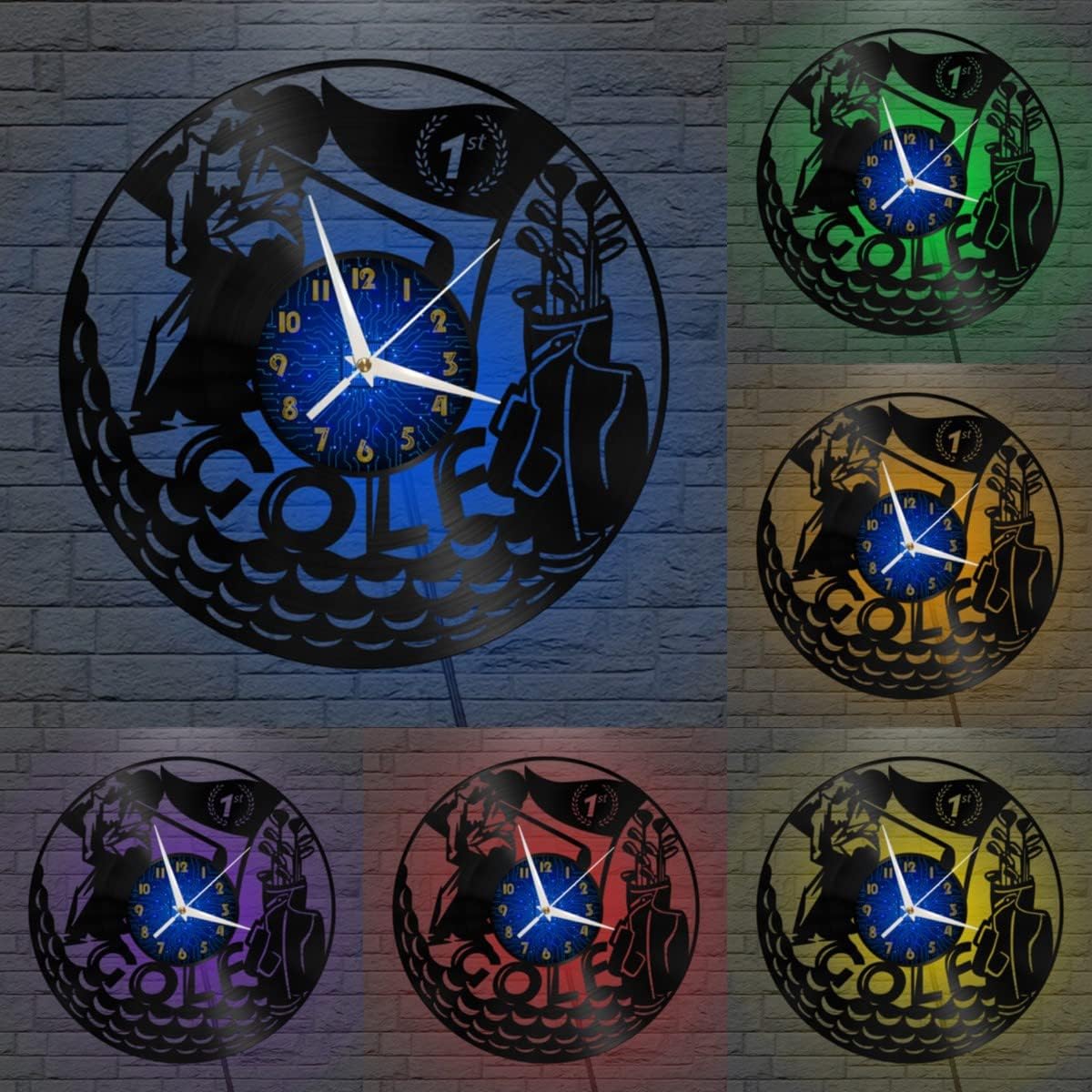 Generic Golf Decoration Vinyl Wall Clock, Vinyl Record Clock Wall Art Silent & Non-Ticking(12 inchs B-LED), Blue