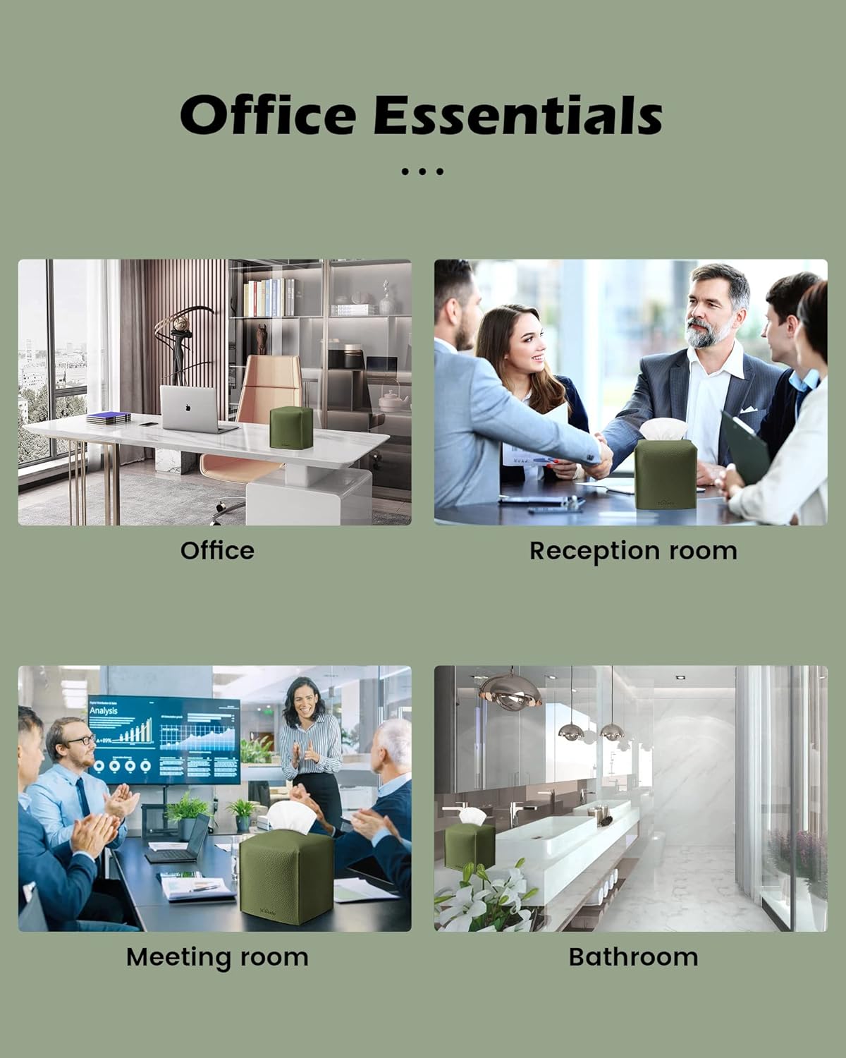 Tissue Box Cover for PU Leather, Modern Simple Solid Color Holder Square Tissue Bag, Ideal for Bathrooms,Office,Car,Nightstand,Outdoor Tent,Dining Table,5"X5"X5", Double Green