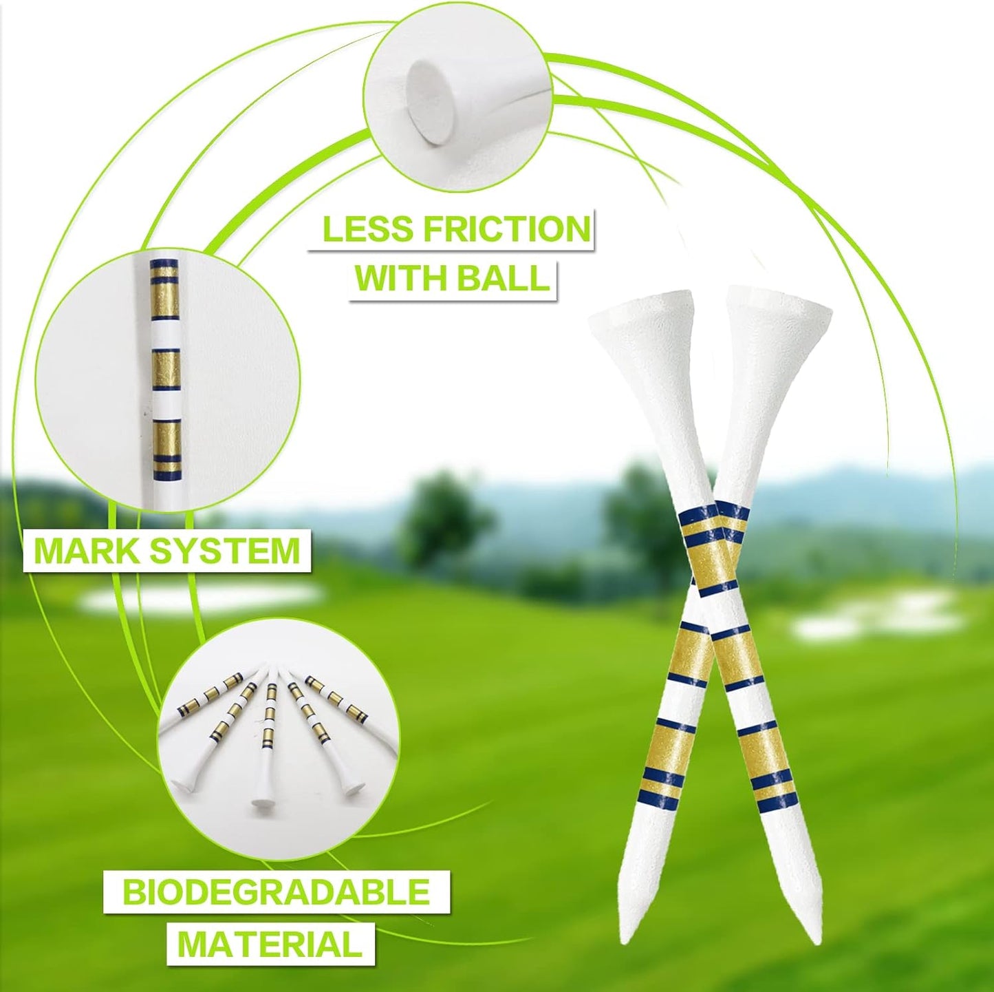 FINGER TEN Golf Tees Wood 3 1/4 2 3/4 Inch Wooden Bamboo 50/120 Count, Durable Biodegradable Colored Bulk Tee 70mm 83mm