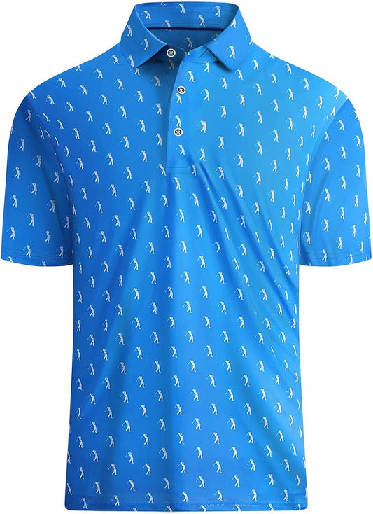 Hodaweisolp Golf Shirts for Men Dry Fit Print Moisture Wicking Performance Short Sleeve Polo Shirt