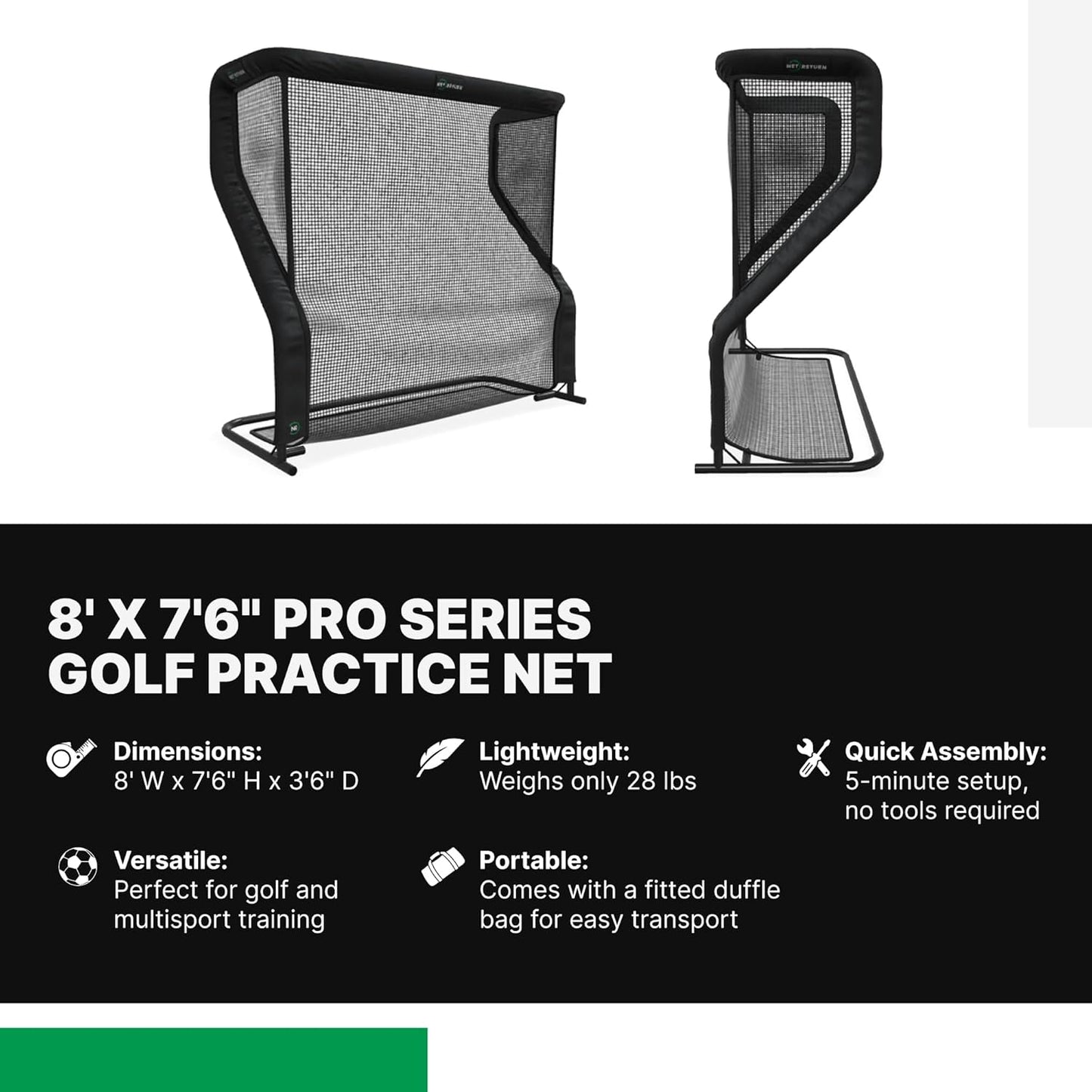 The Net Return Home/Pro Series Golf Net, Multi-Sport, 7x7 ft – 8x7.5 ft, Auto Ball Return, Portable for Indoor/Outdoor